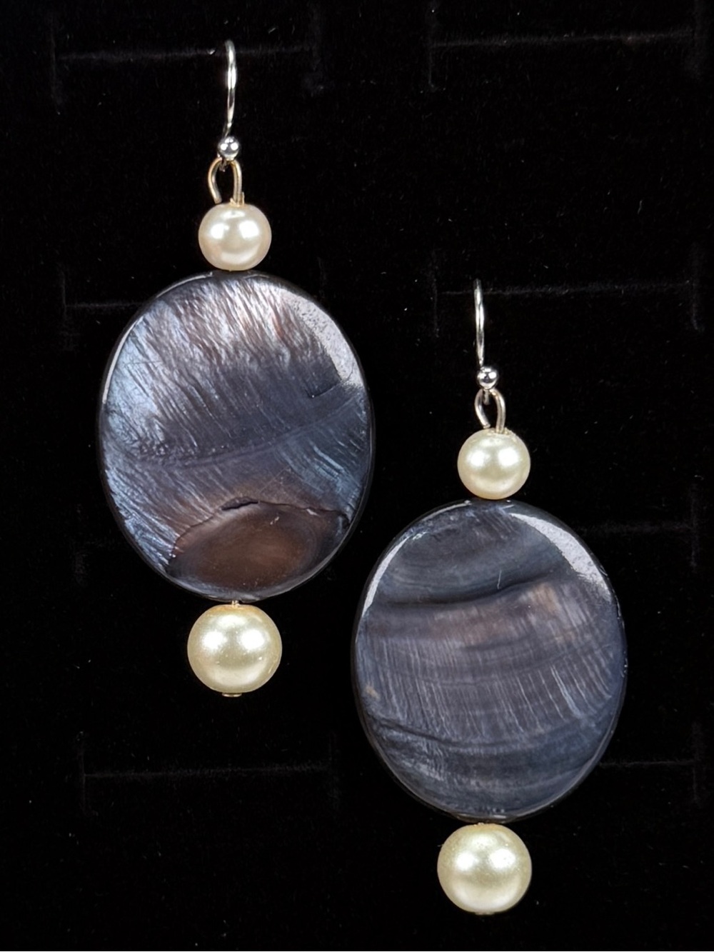 Vintage Custom Silvertone Faux Pearl Stone Pierced Earrings